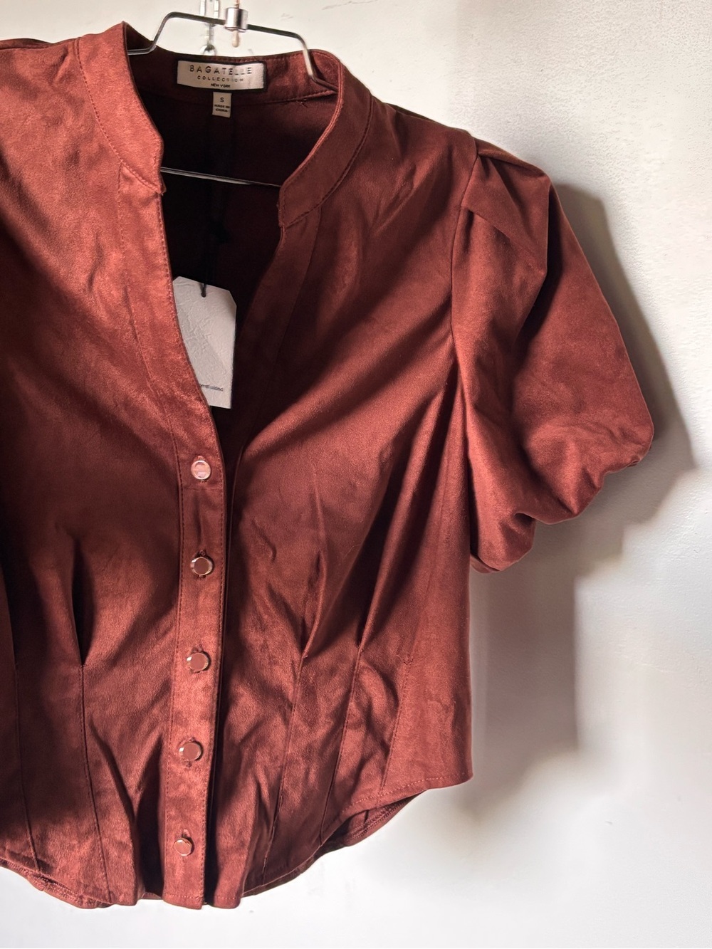Bagatelle Chocolate Brown Faux Suede Puff Sleeve Corset Top Size Small